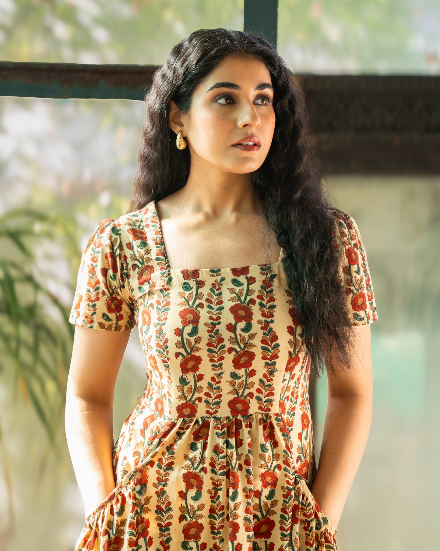 Ahana Fit-and-Flare HandBlock Print Midi Dress