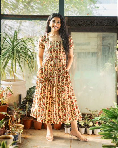 Ahana Fit-and-Flare HandBlock Print Midi Dress