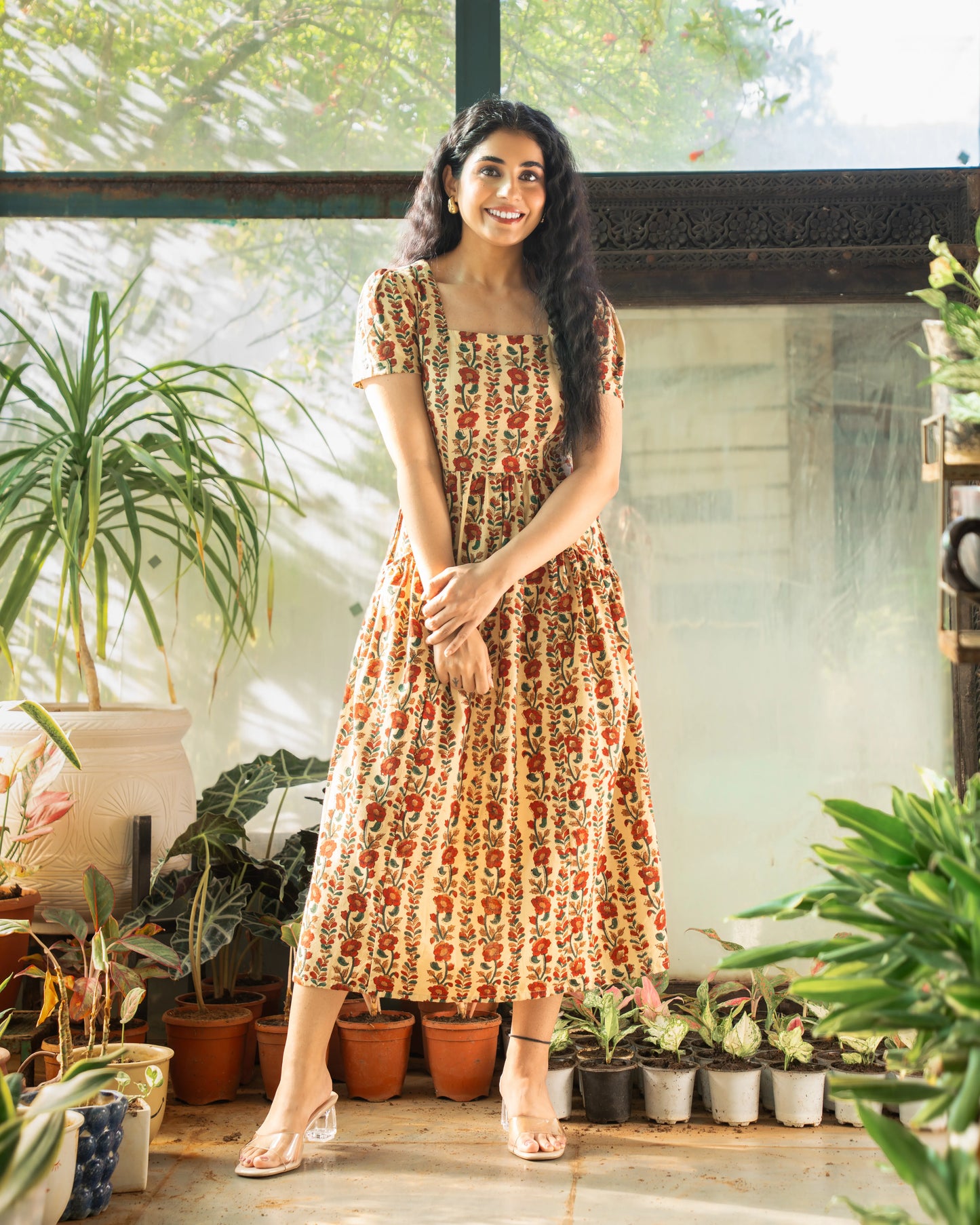 Ahana Fit-and-Flare HandBlock Print Midi Dress