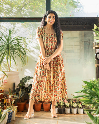 Ahana Fit-and-Flare HandBlock Print Midi Dress