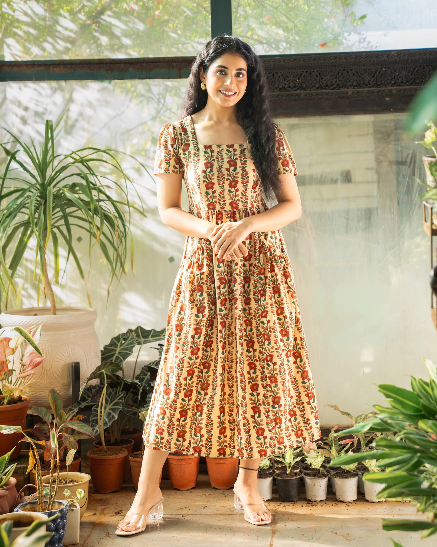Ahana Fit-and-Flare HandBlock Print Midi Dress