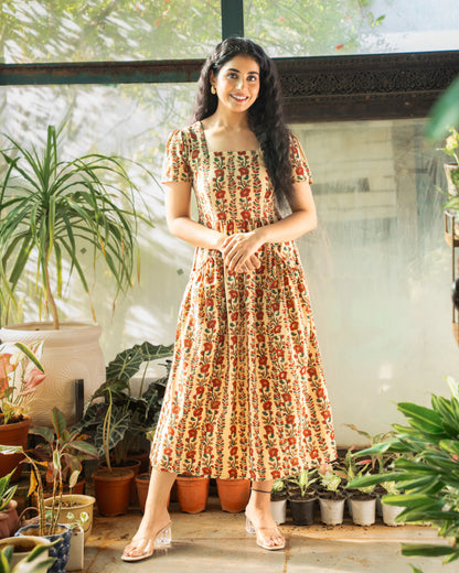 Ahana Fit-and-Flare HandBlock Print Midi Dress