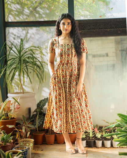 Ahana Fit-and-Flare HandBlock Print Midi Dress