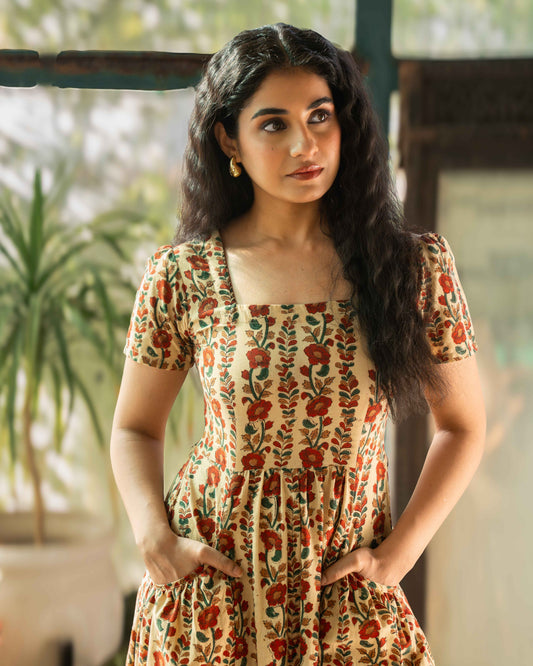 Ahana Fit-and-Flare HandBlock Print Midi Dress