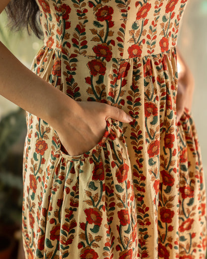 Ahana Fit-and-Flare HandBlock Print Midi Dress