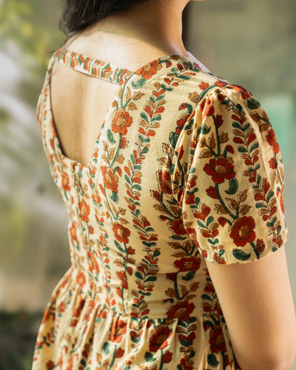 Ahana Fit-and-Flare HandBlock Print Midi Dress