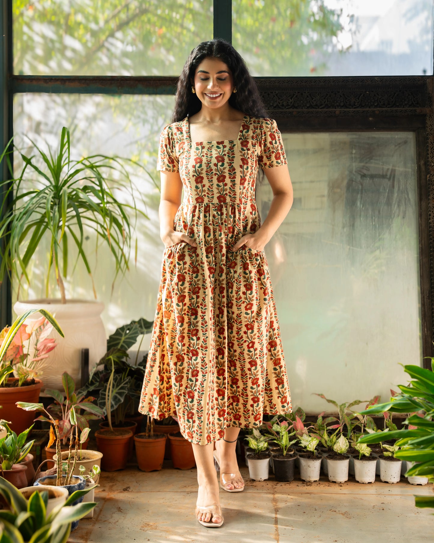 Ahana Fit-and-Flare HandBlock Print Midi Dress