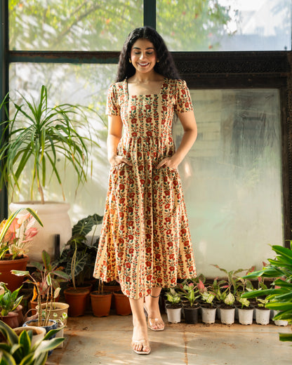 Ahana Fit-and-Flare HandBlock Print Midi Dress
