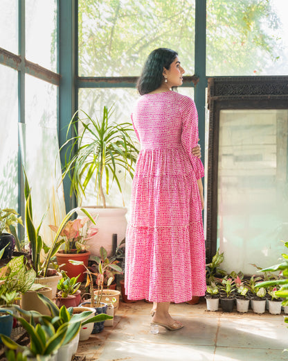 Rosette Pink Cotton Midi Dress