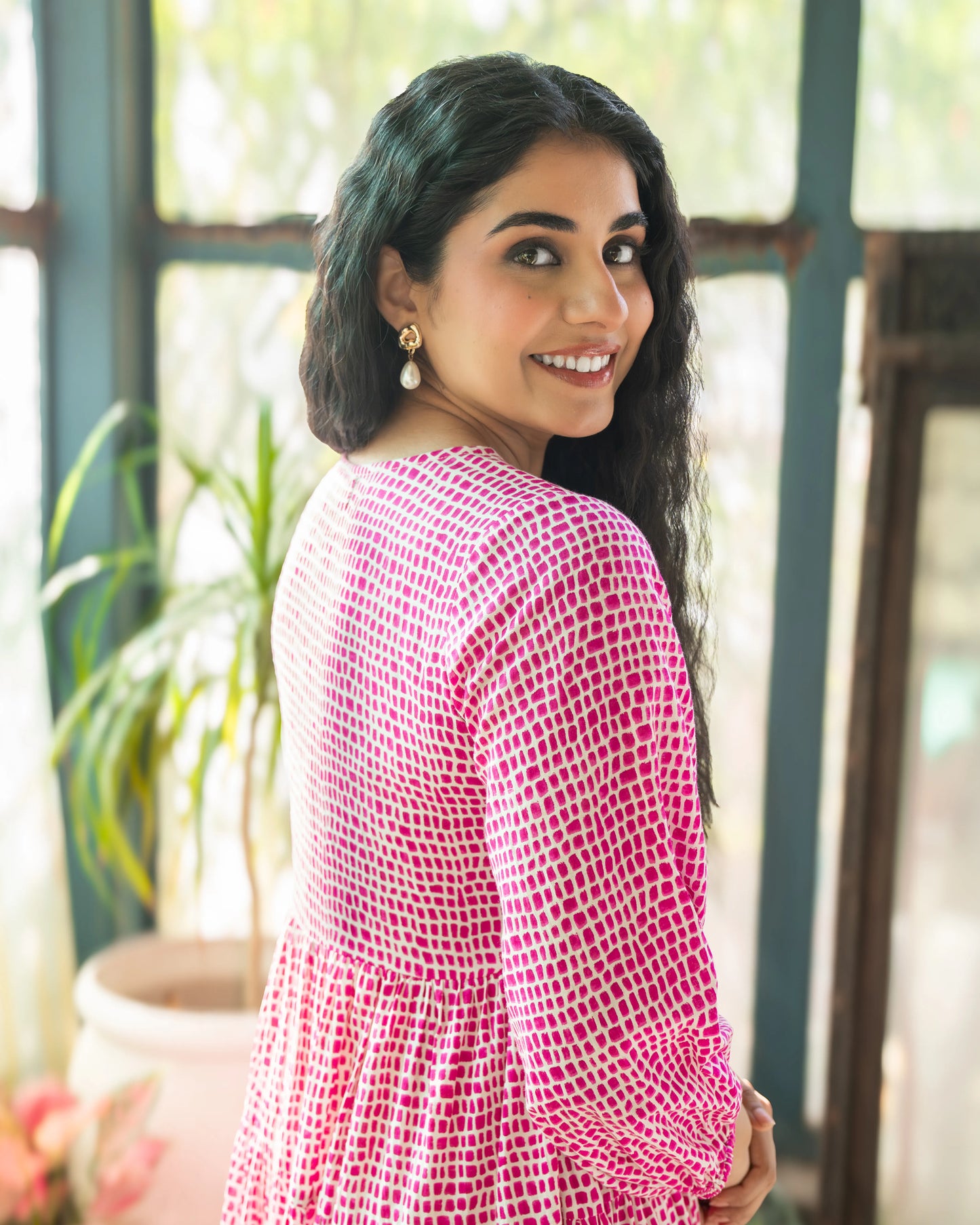 Rosette Pink Cotton Midi Dress