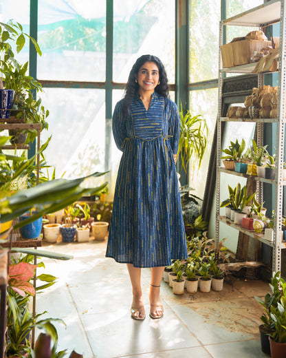 Skye Blue Tie-up Fit and Flare A-line Midi Dress
