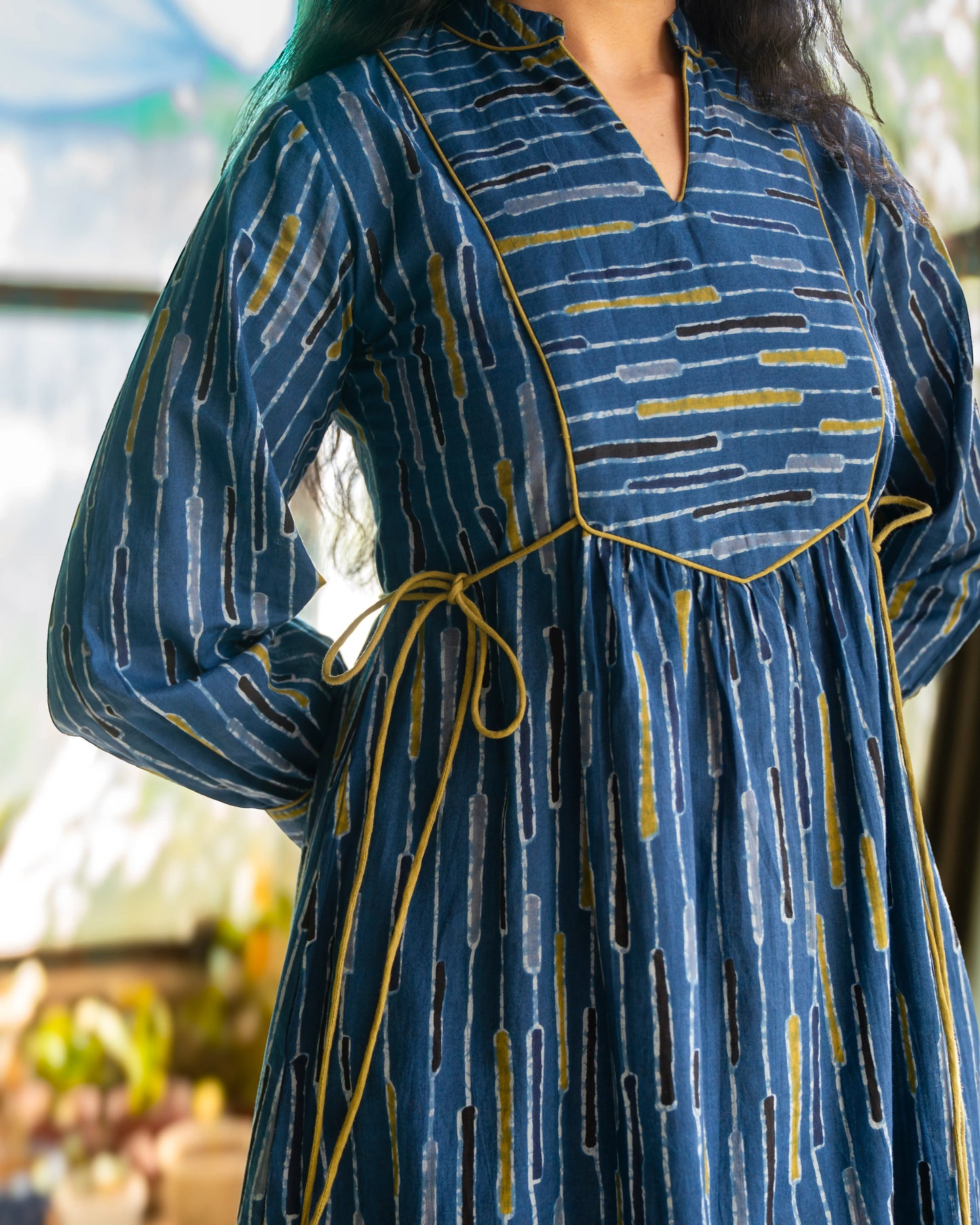 Skye Blue Tie-up Fit and Flare A-line Midi Dress