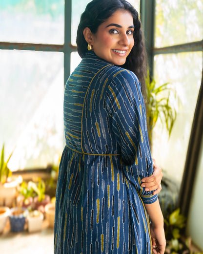 Skye Blue Tie-up Fit and Flare A-line Midi Dress