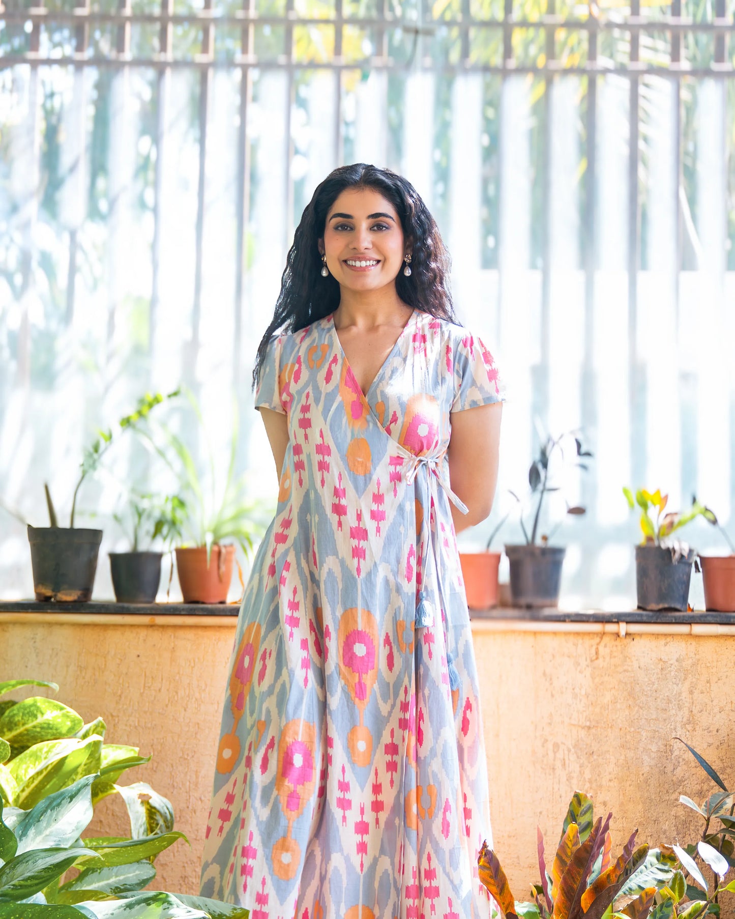 Brielle Ikat Print Cotton Wrap Dress