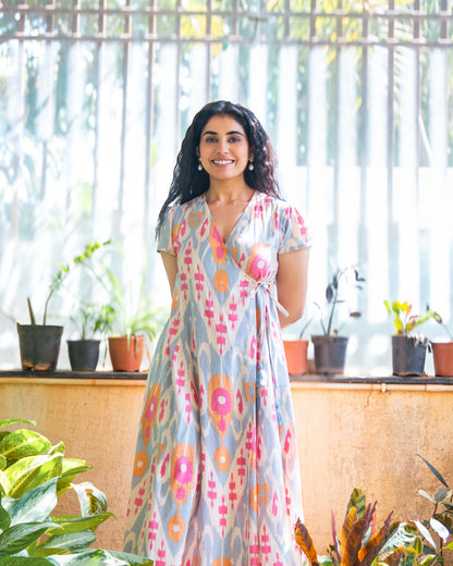 Brielle Ikat Print Cotton Wrap Dress