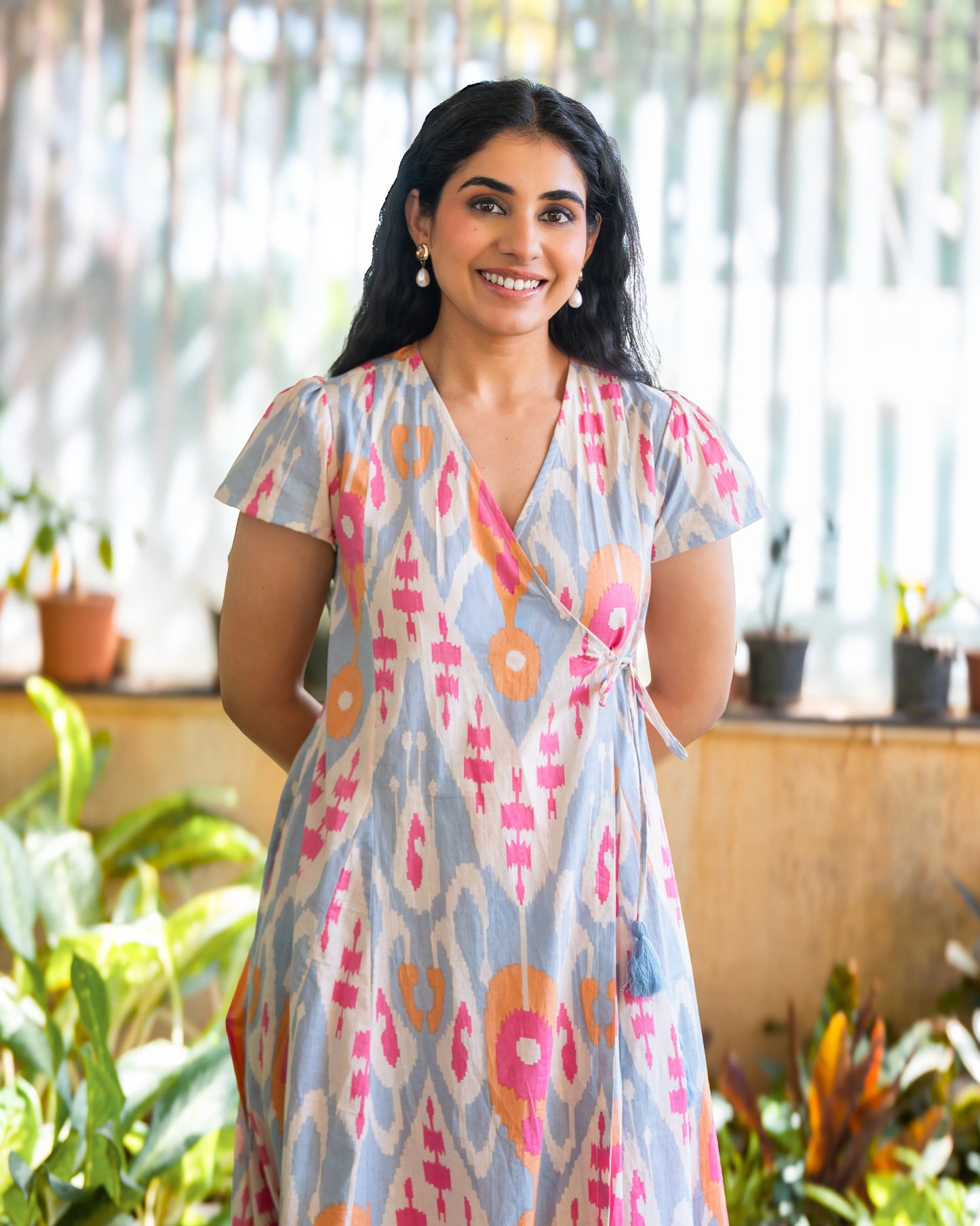 Brielle Ikat Print Cotton Wrap Dress