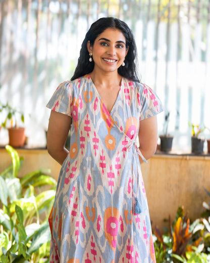 Brielle Ikat Print Cotton Wrap Dress