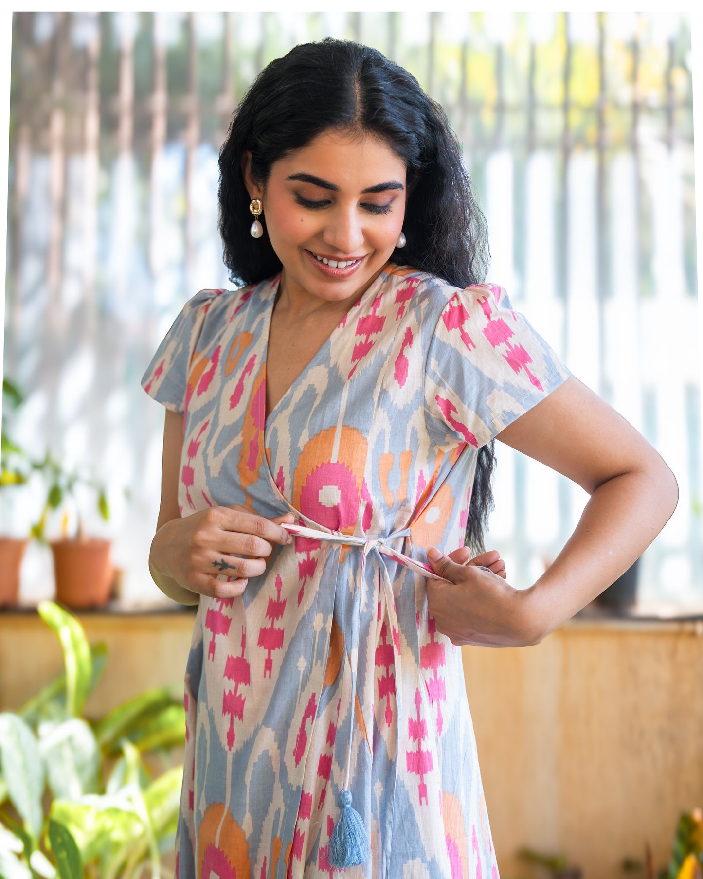 Brielle Ikat Print Cotton Wrap Dress