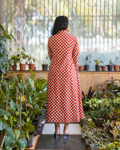 Lumi HandBlock Checkered Print Midi Shirt Dress