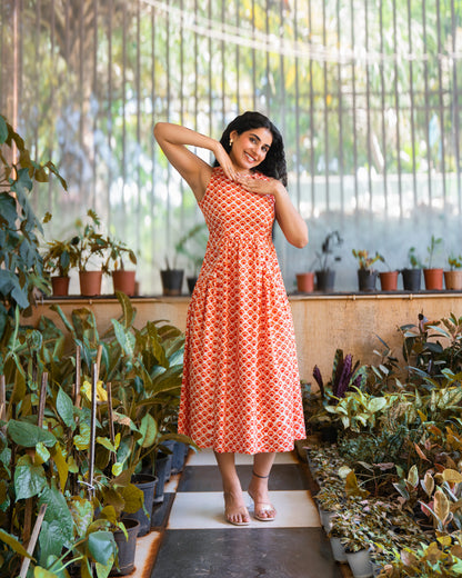 Kia HandBlock Printed Pure Cotton Midi Dress
