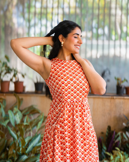 Kia HandBlock Printed Pure Cotton Midi Dress