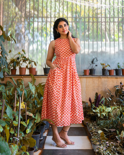 Kia HandBlock Printed Pure Cotton Midi Dress
