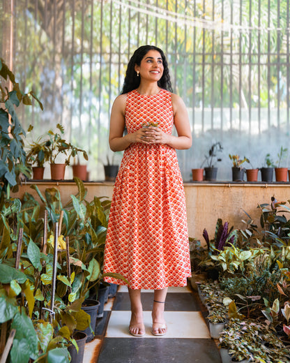 Kia HandBlock Printed Pure Cotton Midi Dress