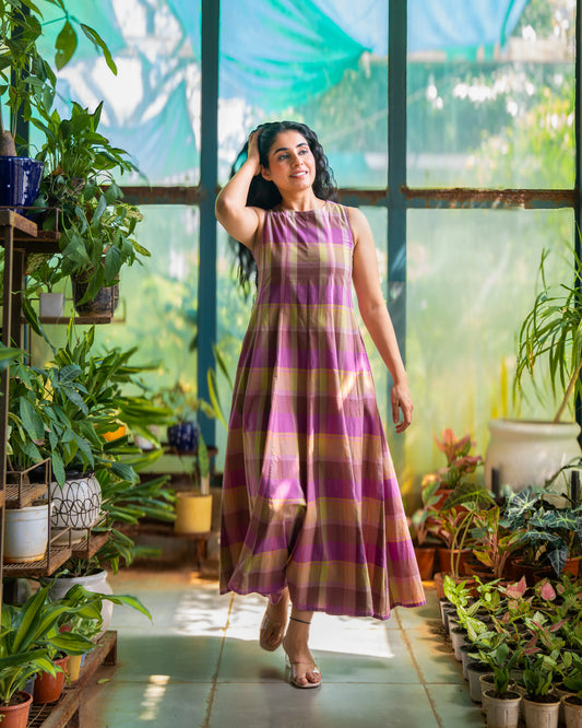 Hannah Checkered Cotton Maxi Dress