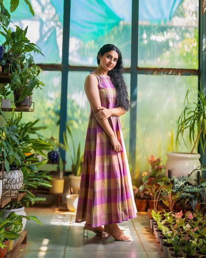 Hannah Checkered Cotton Maxi Dress