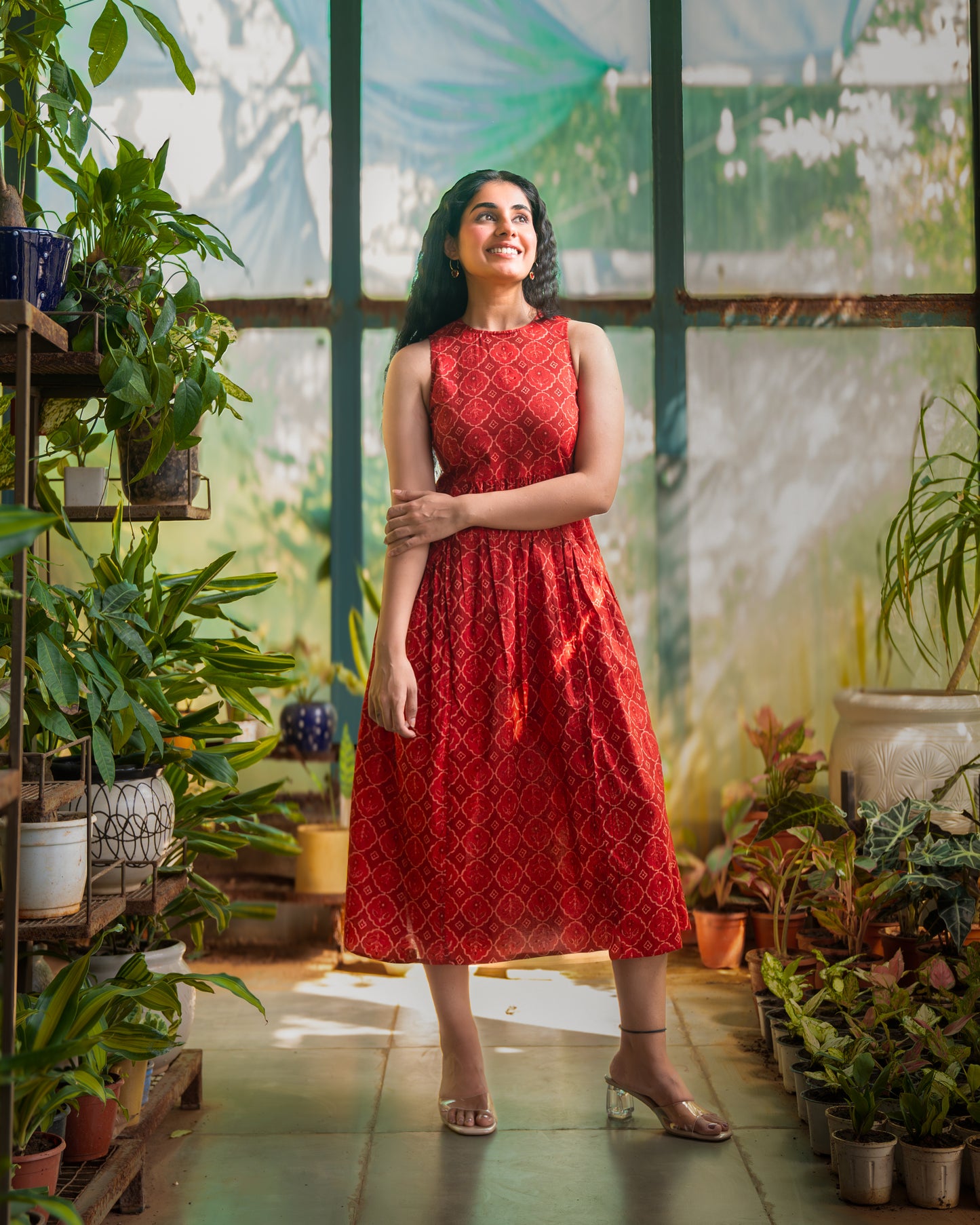 Hailey Red Cotton Midi Dress
