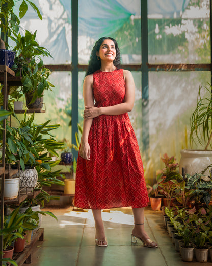 Hailey Red Cotton Midi Dress