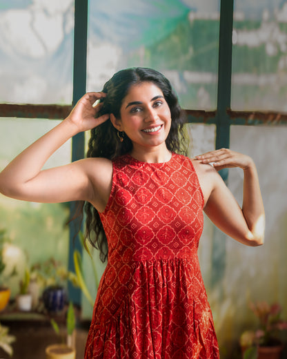 Hailey Red Cotton Midi Dress