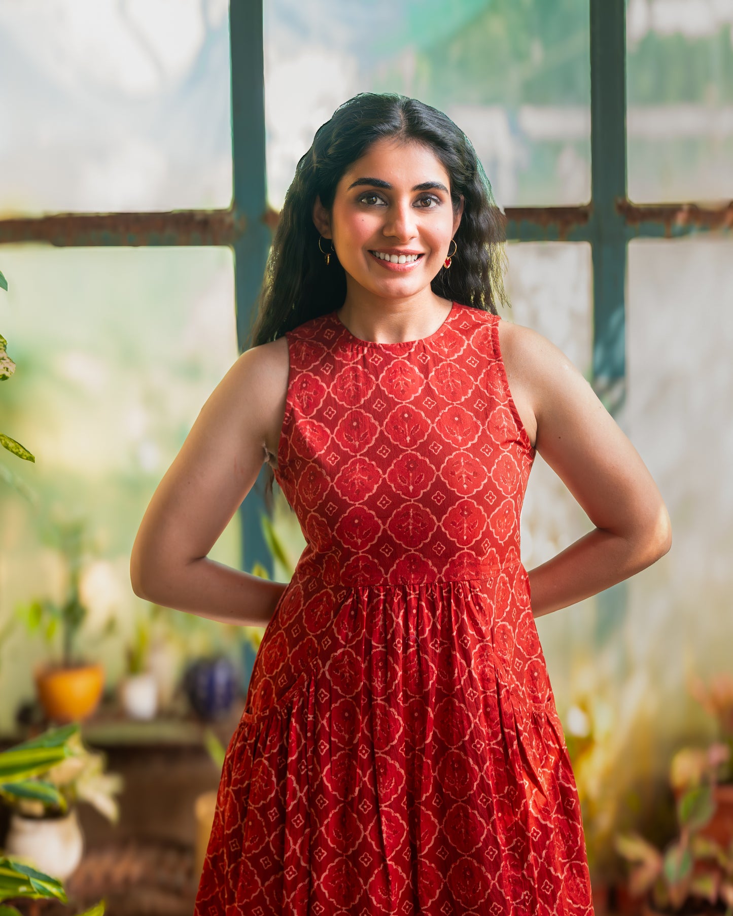 Hailey Red Cotton Midi Dress
