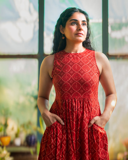 Hailey Red Cotton Midi Dress