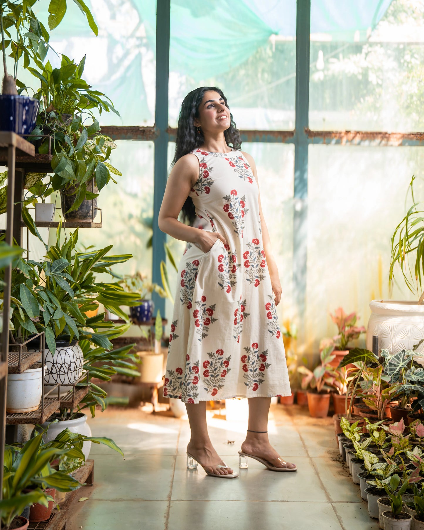 Aashi Ivory Cotton Midi Dress