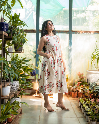 Aashi Ivory Cotton Midi Dress
