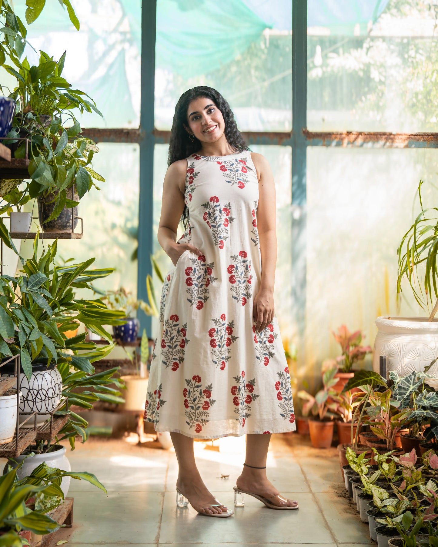 Aashi Ivory Cotton Midi Dress