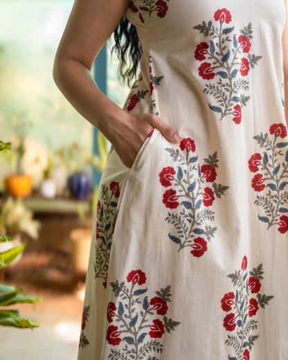 Aashi Ivory Cotton Midi Dress