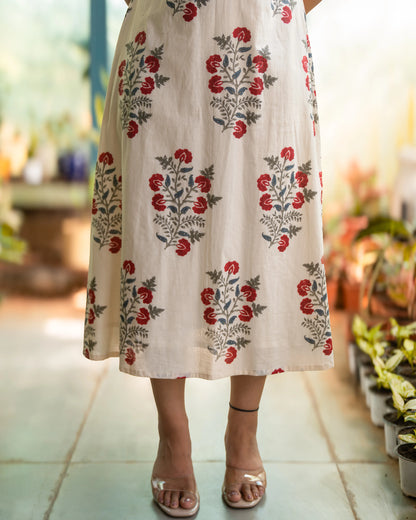 Aashi Ivory Cotton Midi Dress