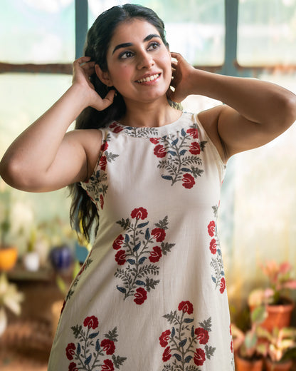 Aashi Ivory Cotton Midi Dress