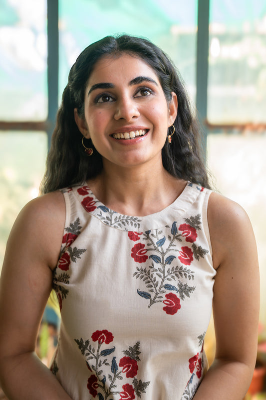 Aashi Ivory Cotton Midi Dress