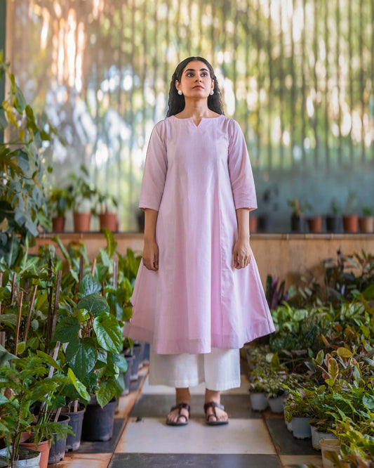 Zara Blush Pink Cotton Kali kurta