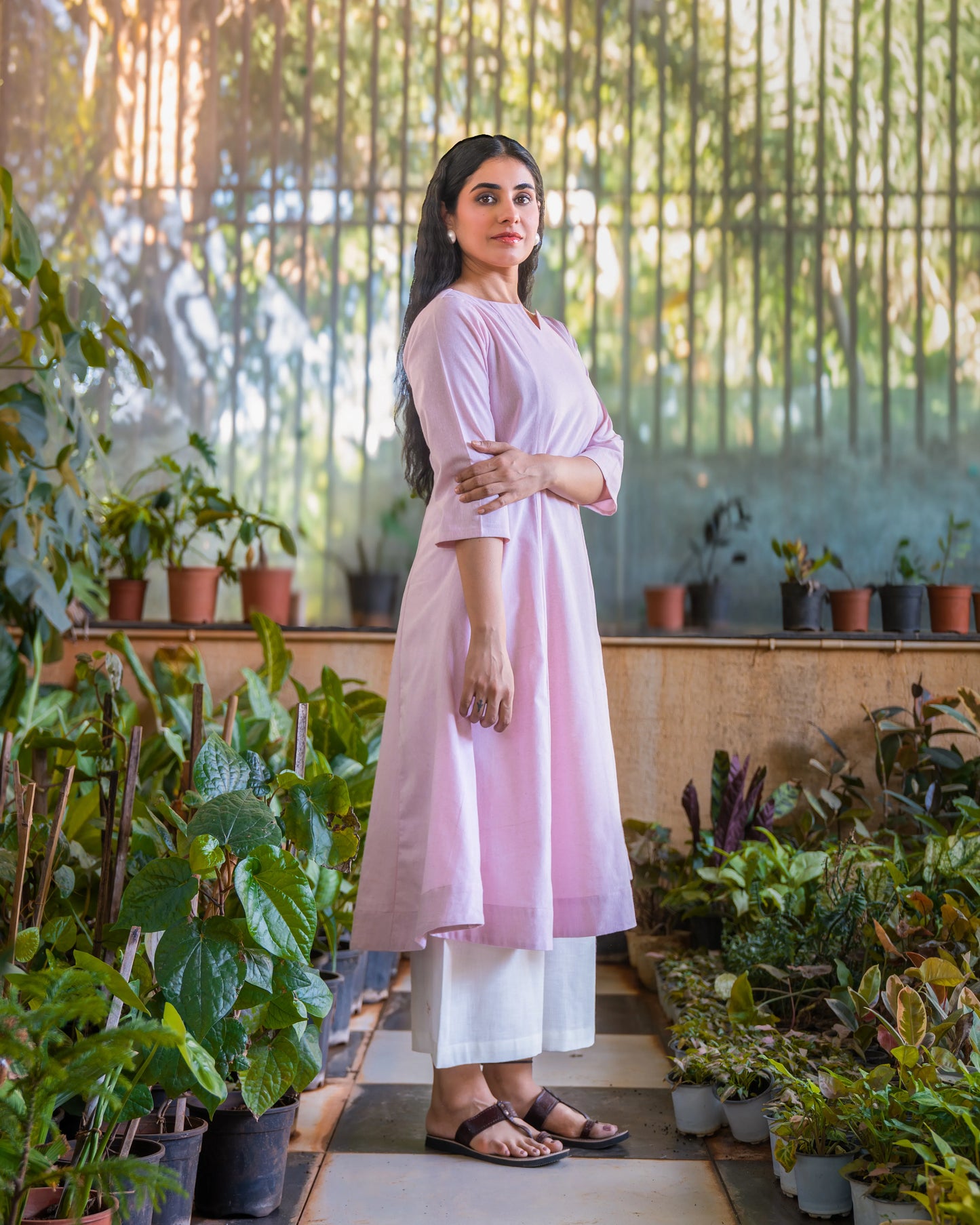 Zara Blush Pink Cotton Kali kurta