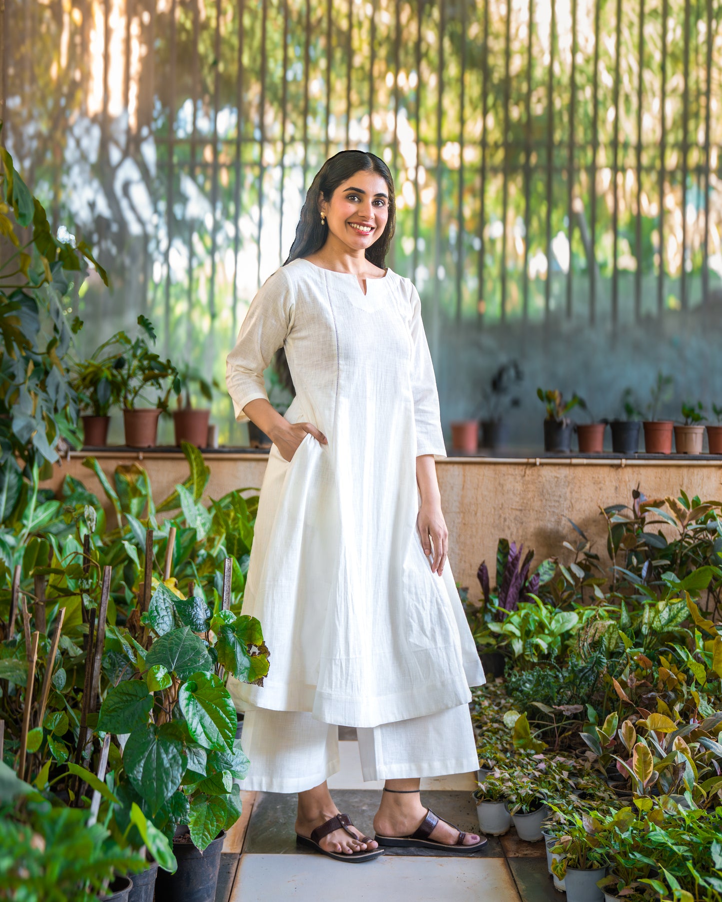 White Cotton Flared Cropped Pants