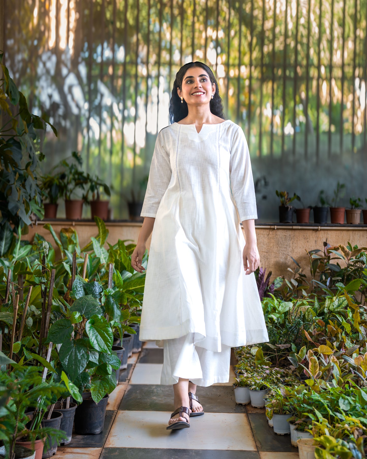 White Cotton Flared Cropped Pants