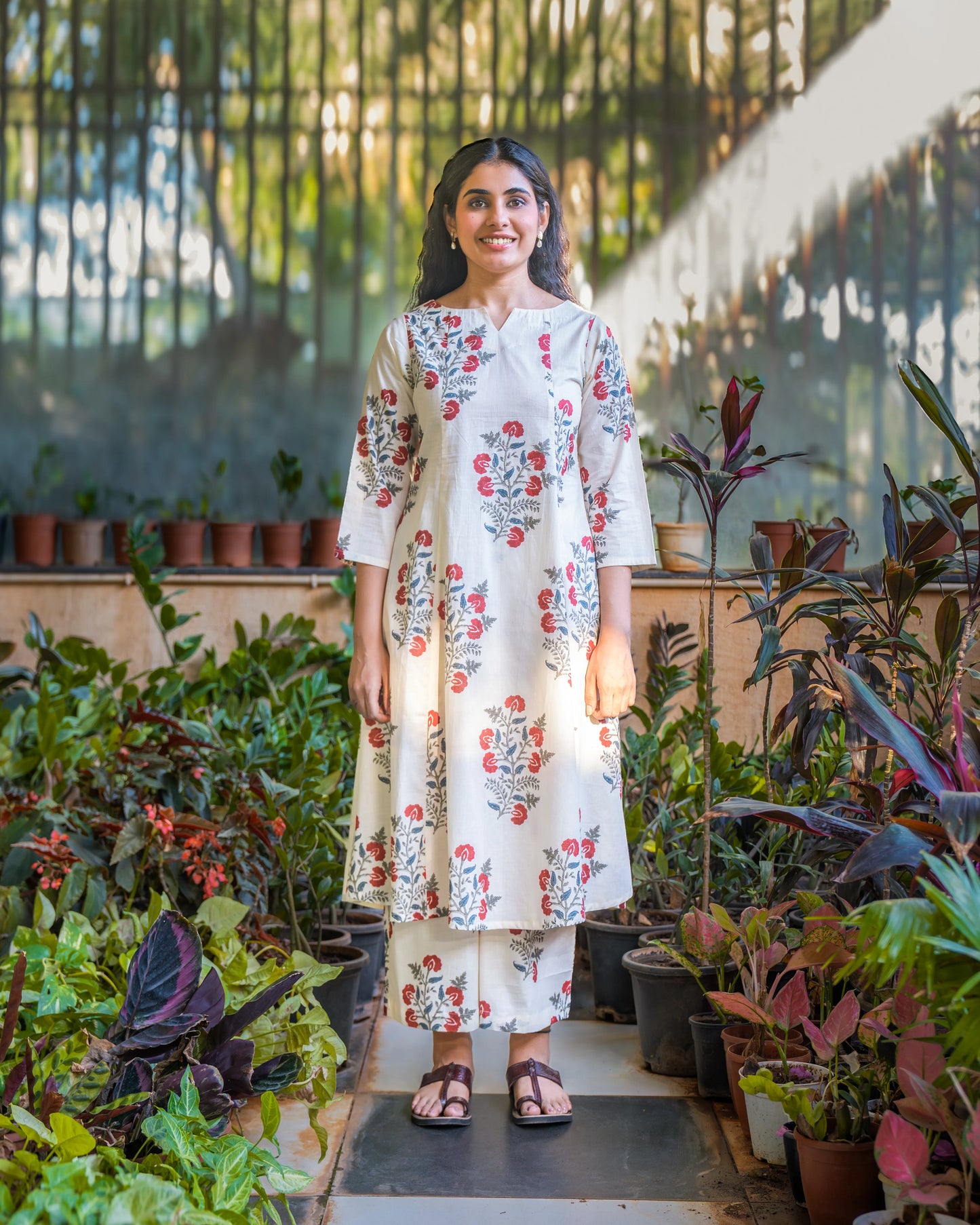 Aashi Ivory Cotton Kurta set with Flared pants