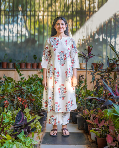 Aashi Ivory Cotton Kurta set with Flared pants