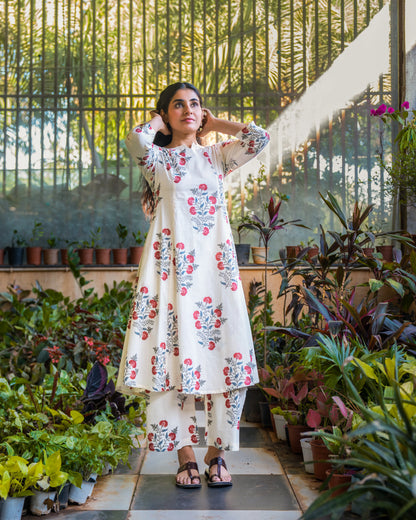 Aashi Ivory Cotton Kurta set with Flared pants