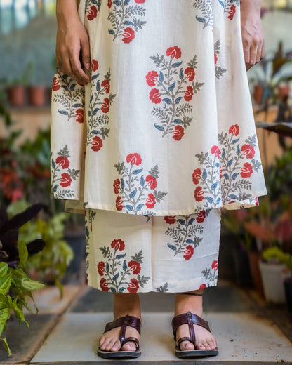 Aashi Ivory Cotton Kurta set with Flared pants