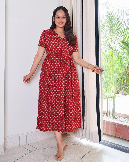 Tia Bagru HandBlock Print Cotton Midi Dress